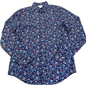 Original Penguin Mens Size Small Cotton Viscose Blend Floral Blue Limoges Button